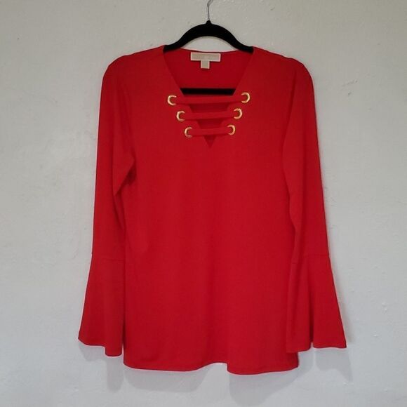 Michael Kors Red Top with Bell Sleeves Size M - Picture 1 of 6
